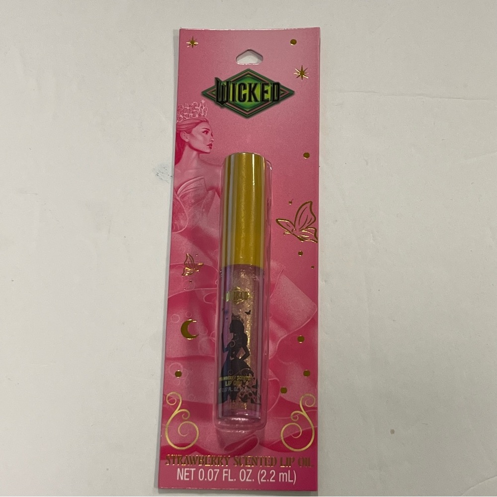 Wicked Glinda Strawberry Scented Lip Oil 0.07fl oz /2.2ml Pink Gold Glimmer NIP
